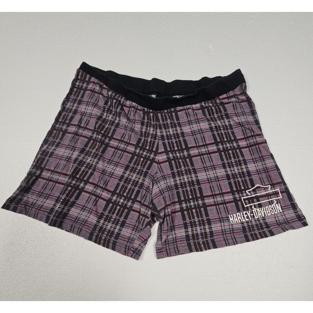 Harley Davidson Womens XL Black Red Plaid HD Logo Pajama Sleep Shorts
